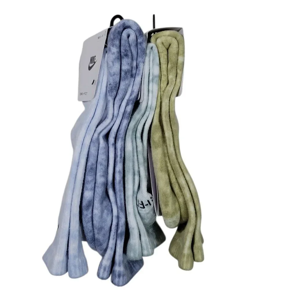 Nike Everyday Plus Crew Socks Tie Dye Men Size 12-15 Blue Green 4 Pairs (2 Pkgs)